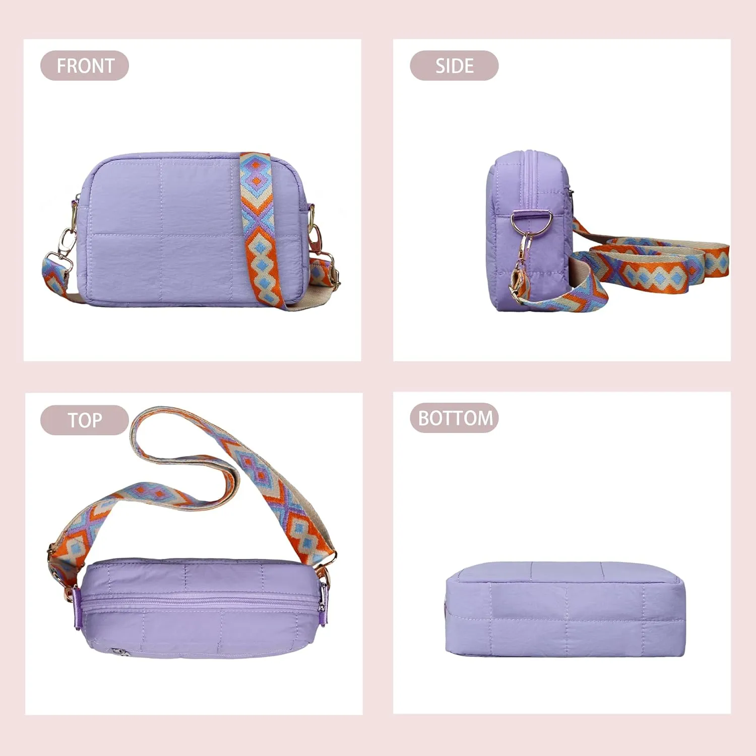 Quilted Crossbody Bags for Women Puffer Shoulder Bag with Adjustable Wide Strap Puffy Dupes Nylon Crossbody Purse