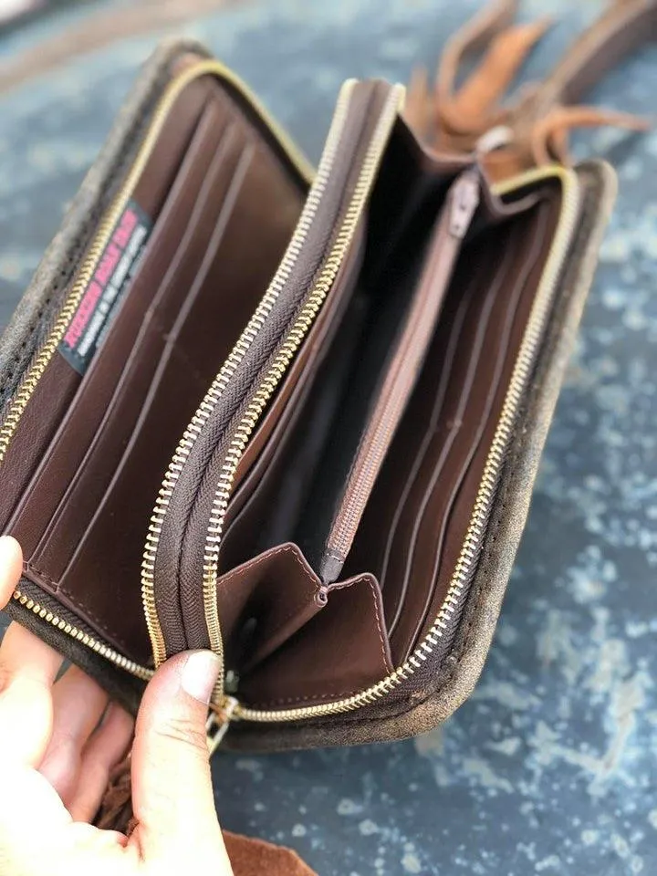 "The Pecos" Crossbody Double Zip Wallet Wristlet Organizer with Salinas, CA Rodeo Patch