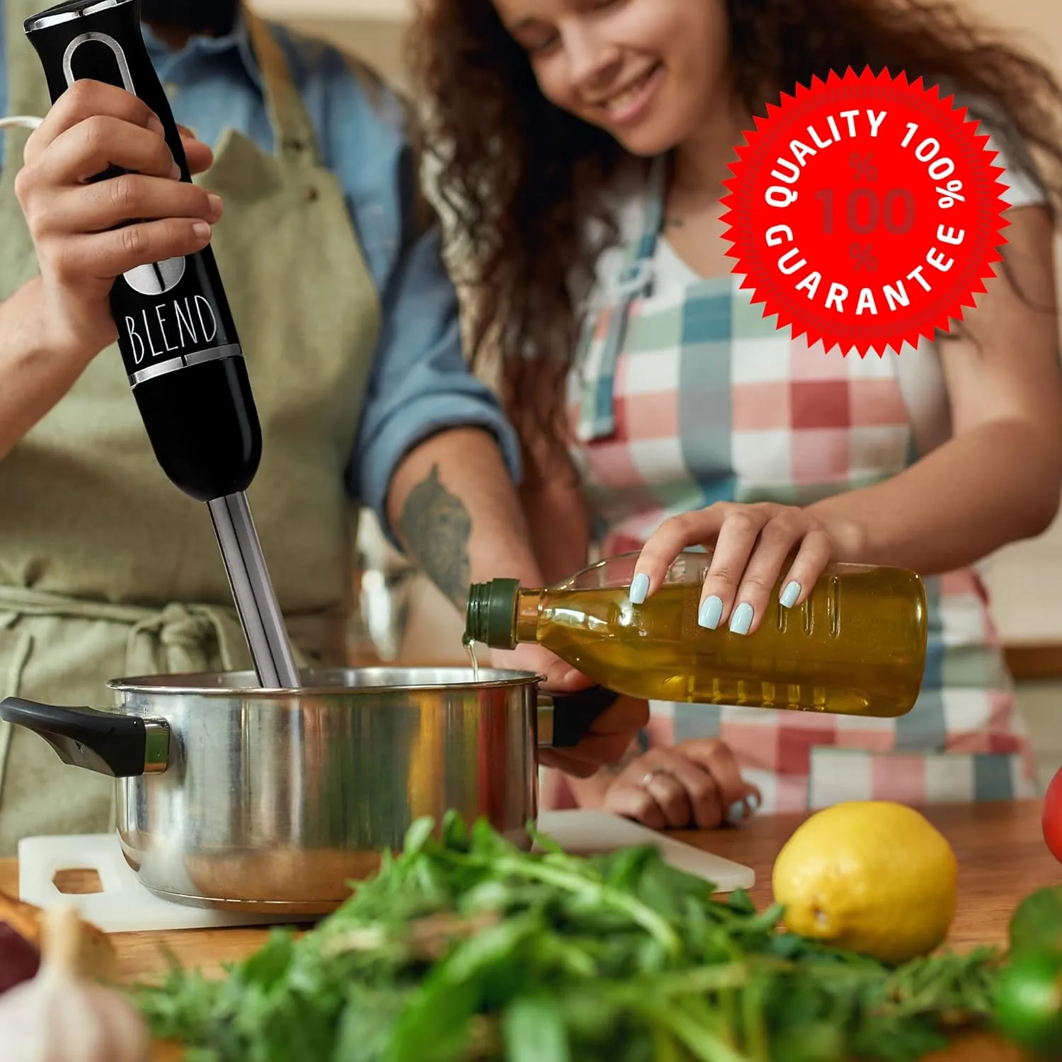 Rae Dunn Immersion Hand Blender- Handheld Immersion Blender with Egg Whisk and Milk Frother, 2 Speed Blender, 500 Watts, Stainless Steel Blade, Black, With Attachments