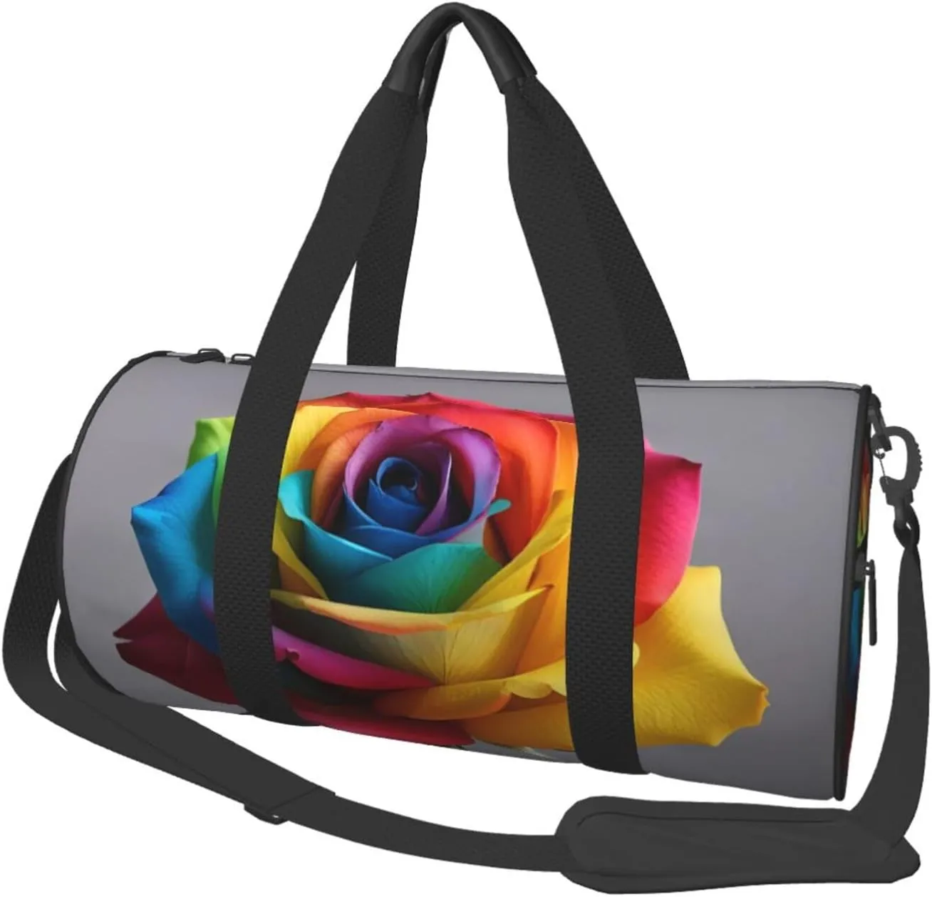 Rainbow Rose Printed Travel Bag,Round Personal Item Storage bag,Foldie Duffel Bag for Traveling Vacation,Fitness,Sports