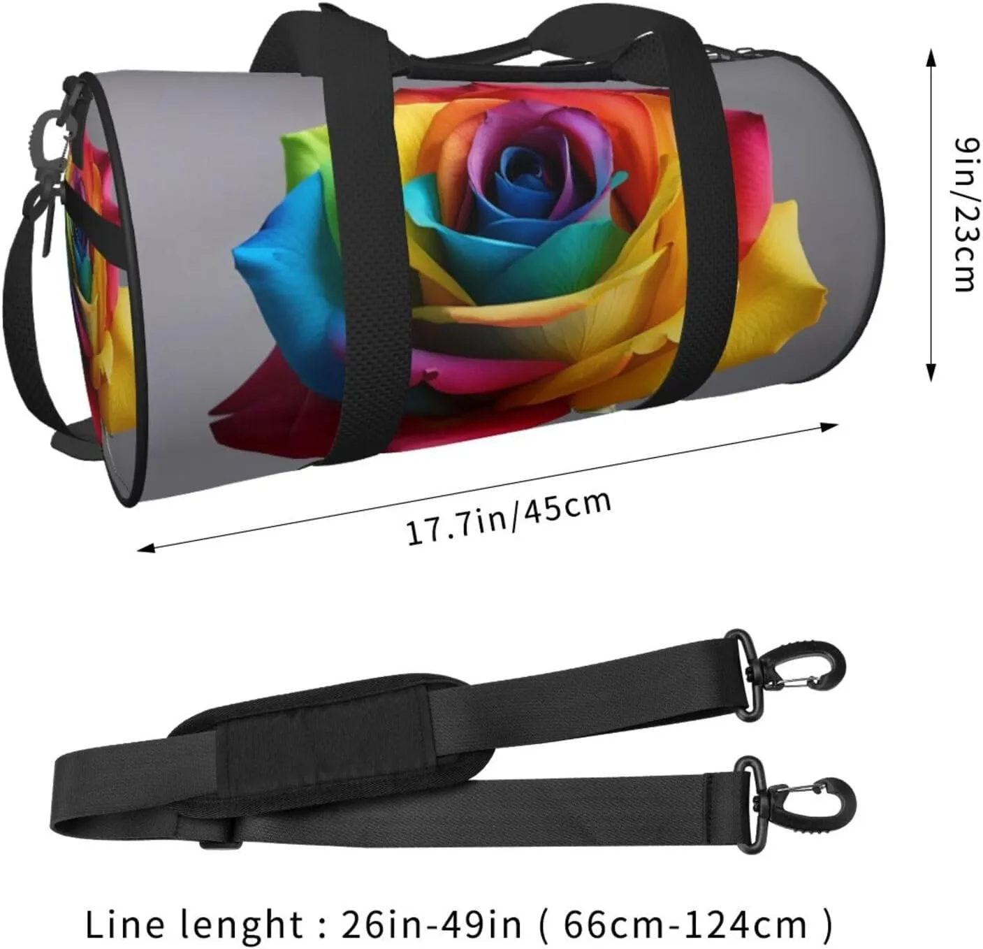 Rainbow Rose Printed Travel Bag,Round Personal Item Storage bag,Foldie Duffel Bag for Traveling Vacation,Fitness,Sports