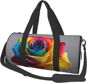 Rainbow Rose Printed Travel Bag,Round Personal Item Storage bag,Foldie Duffel Bag for Traveling Vacation,Fitness,Sports