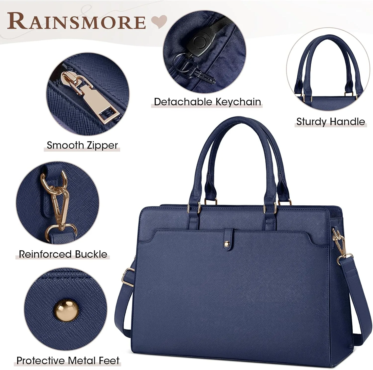 RAINSMORE Laptop Bag for Women 15.6 Inch Laptop Tote Bag Leather Work Bag Waterproof Womens Briefcase Business Office Computer Tote Bag Large Capacity Handbag Shoulder Bag Purple Blue