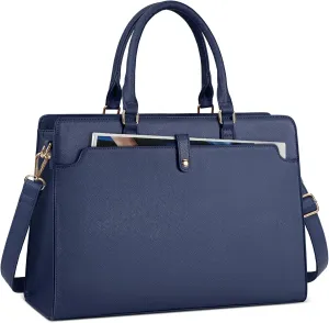 RAINSMORE Laptop Bag for Women 15.6 Inch Laptop Tote Bag Leather Work Bag Waterproof Womens Briefcase Business Office Computer Tote Bag Large Capacity Handbag Shoulder Bag Purple Blue