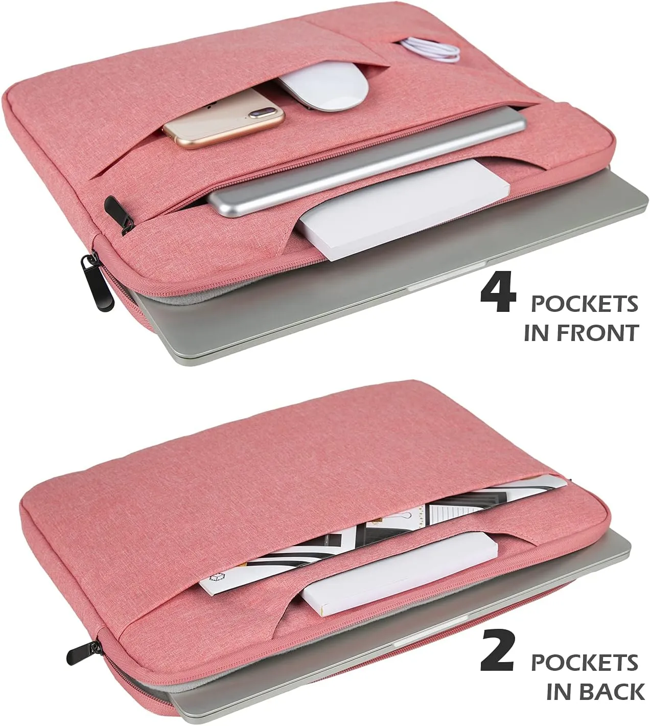 RAINYEAR Laptop Sleeve Carrying Case Compatible with 15 Inch MacBook Pro/Air, Surface Laptop 3/4 15", New XPS 15 Touch Briefcase with Hidden Handle Multiple Pockets Protective Padded Computer Bag,Pink