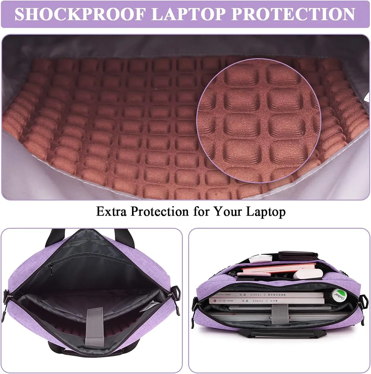 RAVUO Laptop Bag for Women, 15.6 inch Lightweight Shoulder Bag Water Resistant Shockproof Laptop Sleeve Case Business Briefcase with Shoulder Strap Purple