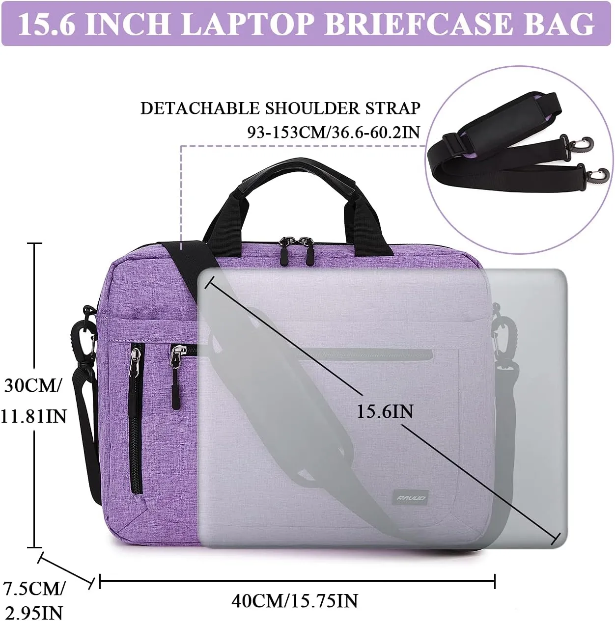 RAVUO Laptop Bag for Women, 15.6 inch Lightweight Shoulder Bag Water Resistant Shockproof Laptop Sleeve Case Business Briefcase with Shoulder Strap Purple