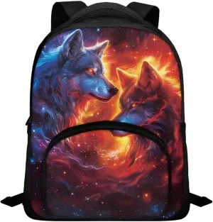 Red and Blue Wolf Toddler Backpack for Boys, Preschool Kindergarten Mini Daycare Bag for Kids Back to School Supplies