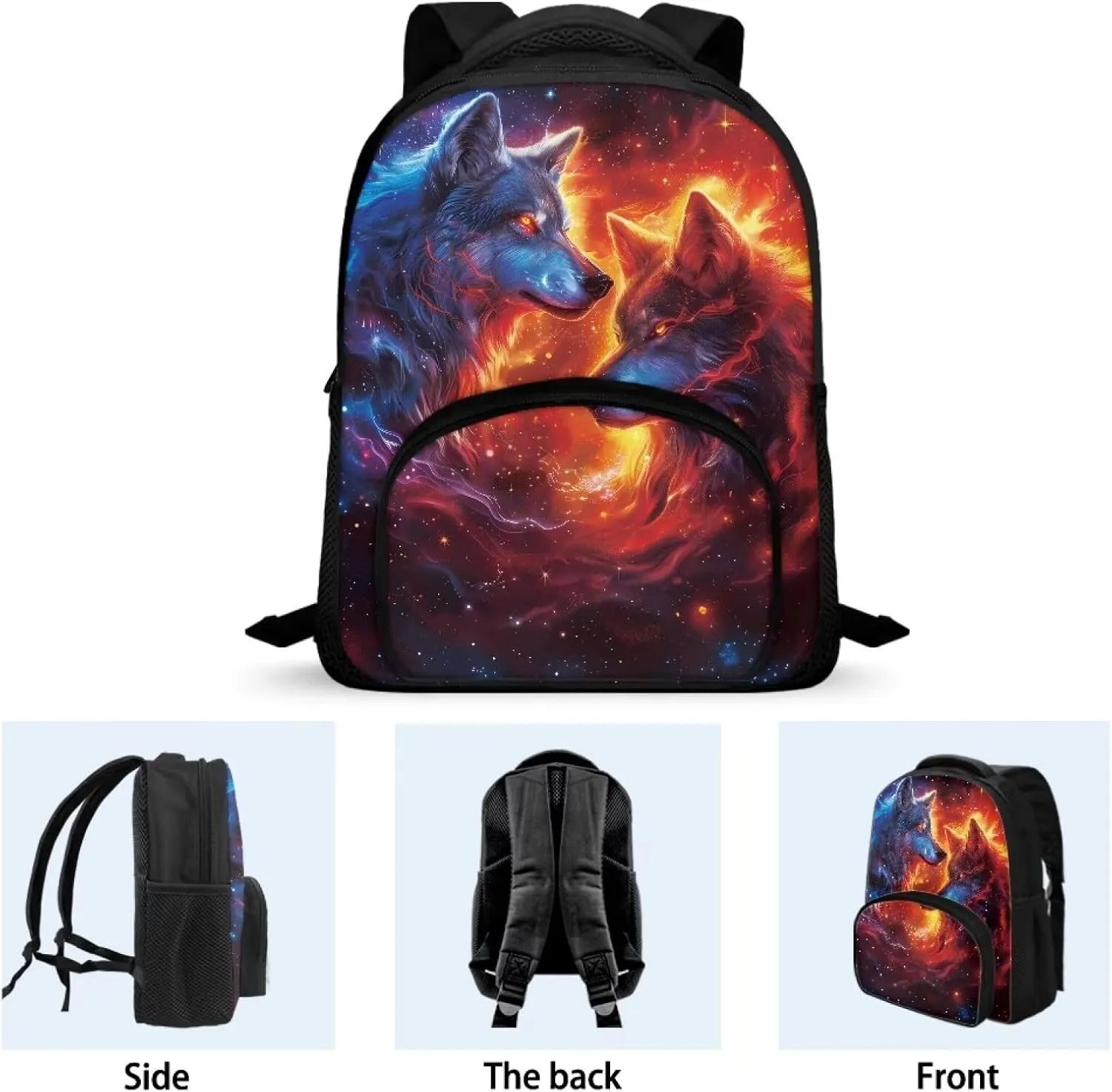 Red and Blue Wolf Toddler Backpack for Boys, Preschool Kindergarten Mini Daycare Bag for Kids Back to School Supplies