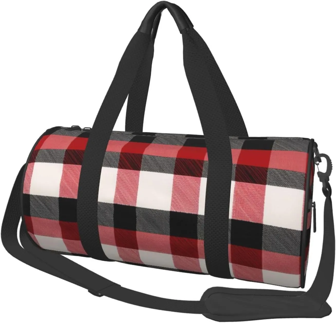 Red Black Buffalo Check Plaid Pattern Printed Travel Bag,Round Personal Item Storage bag,Foldie Duffel Bag for Traveling Vacation,Fitness,Sports