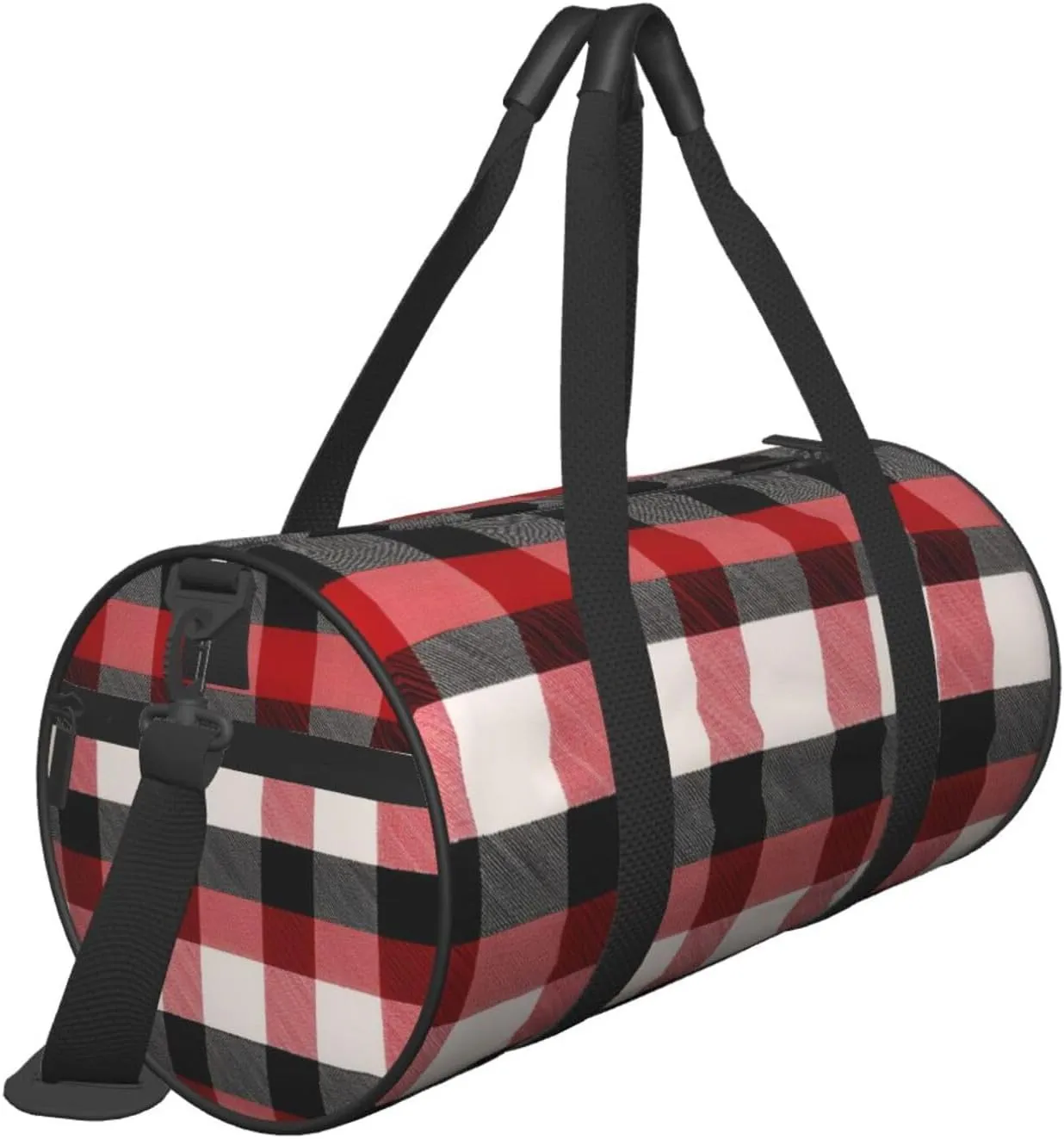 Red Black Buffalo Check Plaid Pattern Printed Travel Bag,Round Personal Item Storage bag,Foldie Duffel Bag for Traveling Vacation,Fitness,Sports