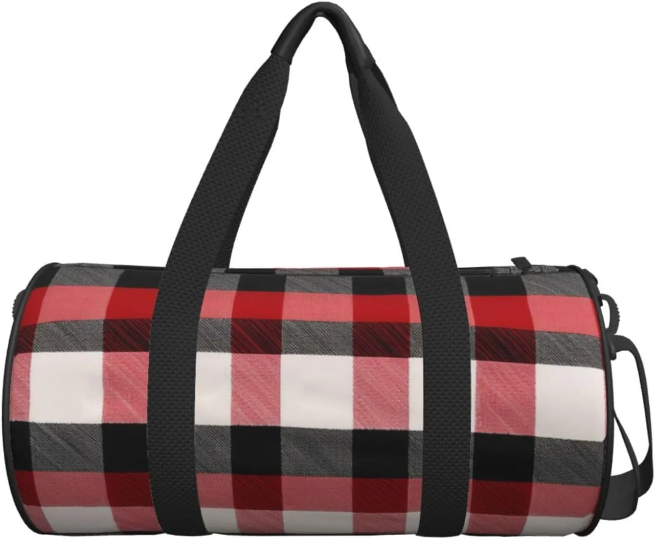 Red Black Buffalo Check Plaid Pattern Printed Travel Bag,Round Personal Item Storage bag,Foldie Duffel Bag for Traveling Vacation,Fitness,Sports