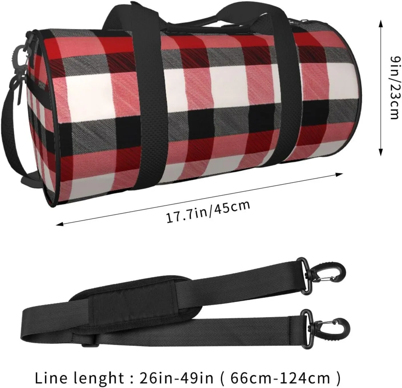 Red Black Buffalo Check Plaid Pattern Printed Travel Bag,Round Personal Item Storage bag,Foldie Duffel Bag for Traveling Vacation,Fitness,Sports