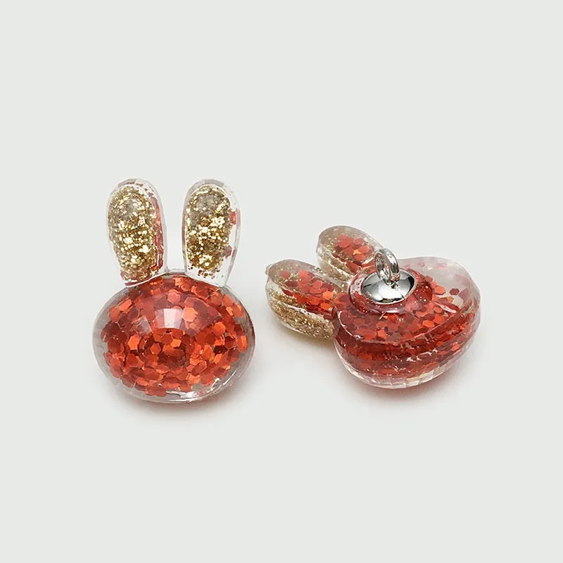 Red Cartoon Glitter Resin Heart Rabbit Flower Buttons 30 Pack(6 Styles)