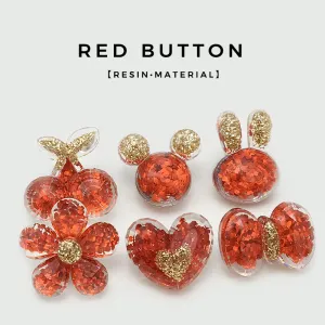 Red Cartoon Glitter Resin Heart Rabbit Flower Buttons 30 Pack(6 Styles)