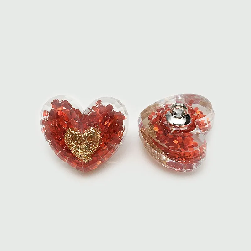 Red Cartoon Glitter Resin Heart Rabbit Flower Buttons 30 Pack(6 Styles)