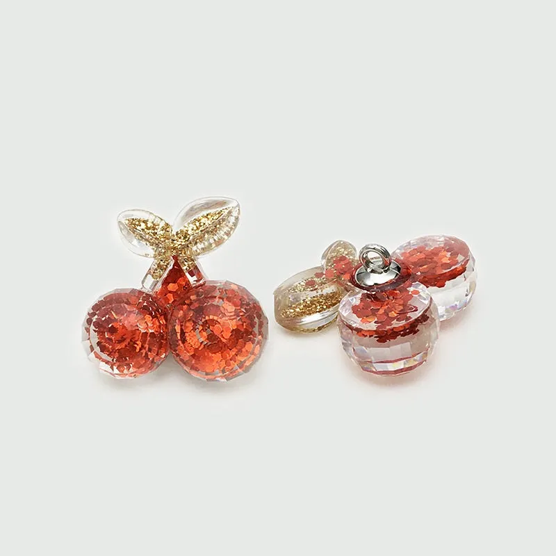 Red Cartoon Glitter Resin Heart Rabbit Flower Buttons 30 Pack(6 Styles)