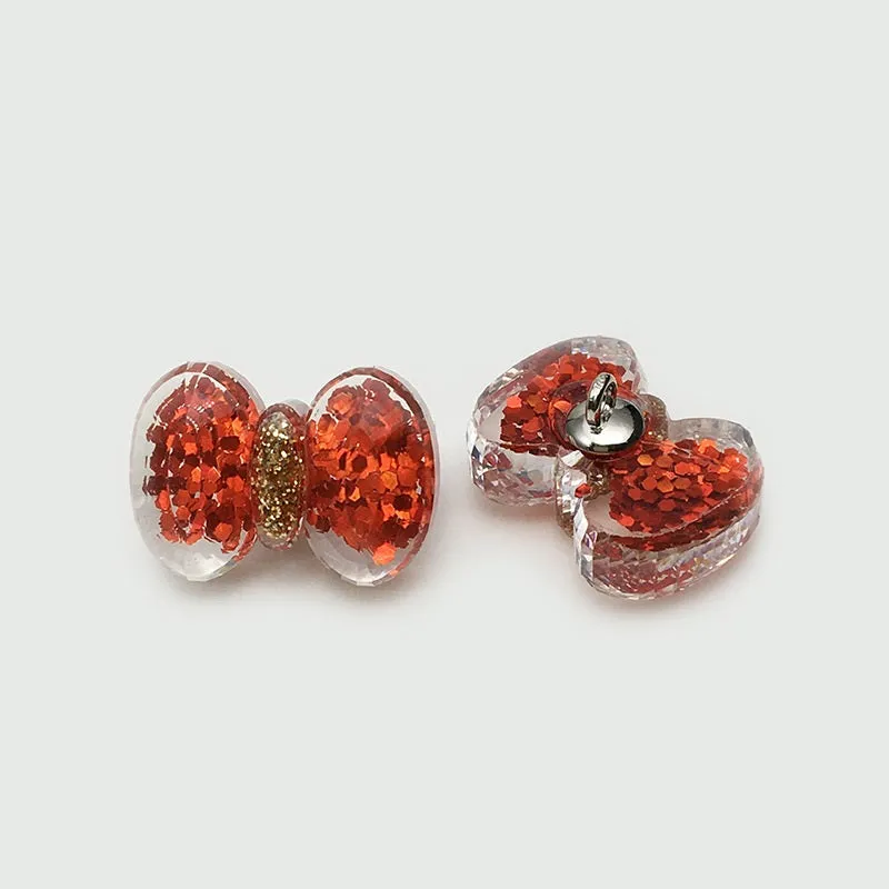 Red Cartoon Glitter Resin Heart Rabbit Flower Buttons 30 Pack(6 Styles)