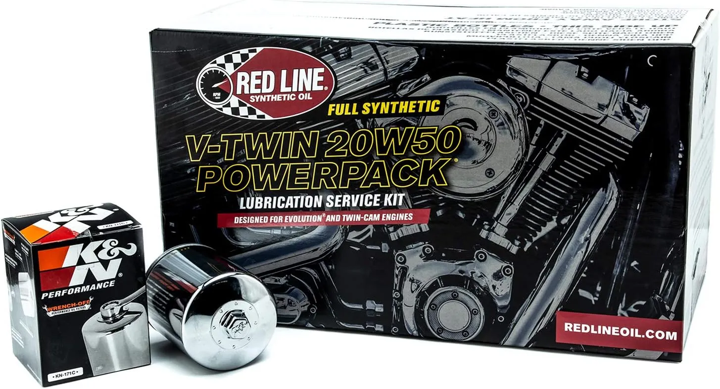 Red Line 90226 Big Twin 20w50 Power Pack Oil Package with K&N High Performance Oil Filter (Complete Kit, Chrome Filter)