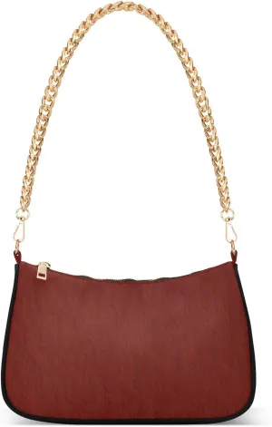 Reddish Brown Linen Texture chain crossbody bag with multi pockets handbags for women birthday gifts for women