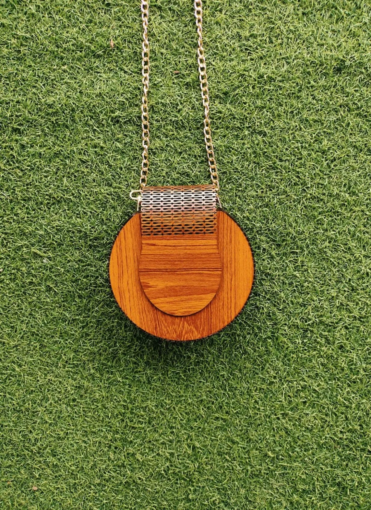 Reddish Plain Crossbody Wooden Bag