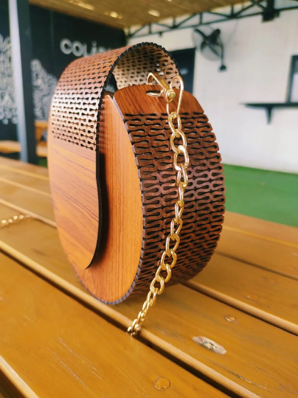 Reddish Plain Crossbody Wooden Bag
