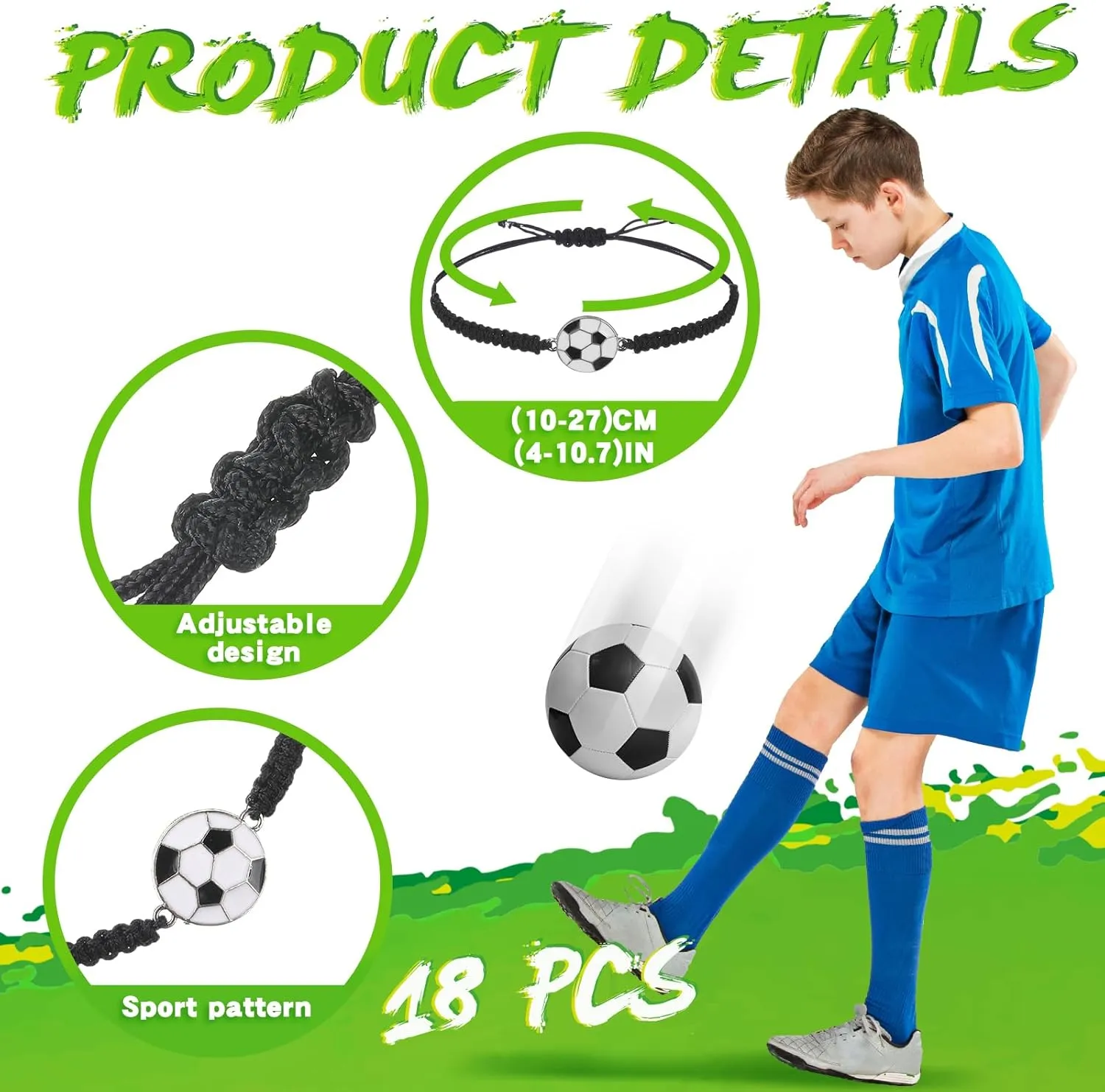 Reginary 18 Pcs Soccer Drawstring Bag and 18 Pcs Soccer Bracelet Bulk, Soccer Goodie Bags Party Favor Bags Soccer Drawstring Backpack Adjustable Braided Soccer Charm Bracelet for Boys Girls (Stylish)