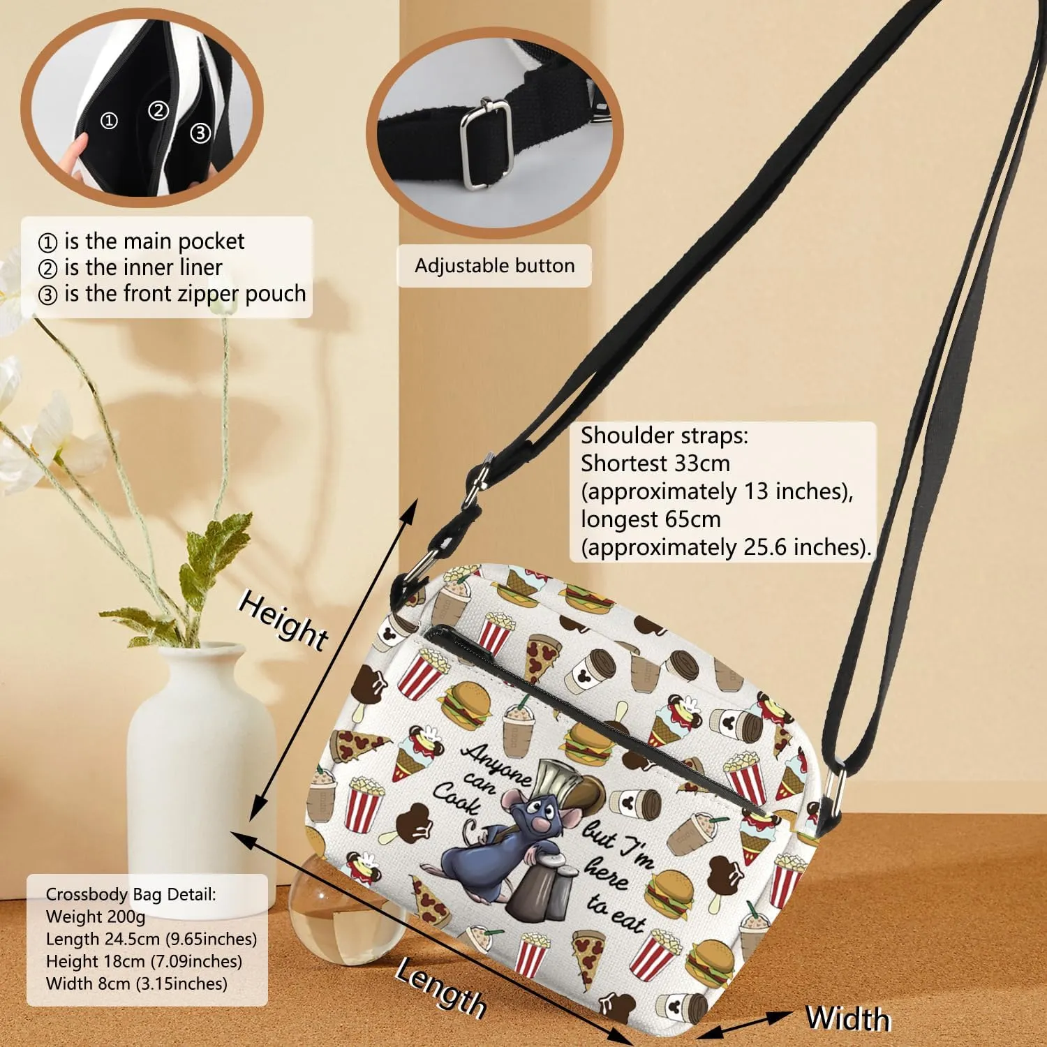 Remy Inspire Gift Anyone Can Cook Quote Crossbody Bag Remy Inspired Messenger Bag Remy Rat Gift