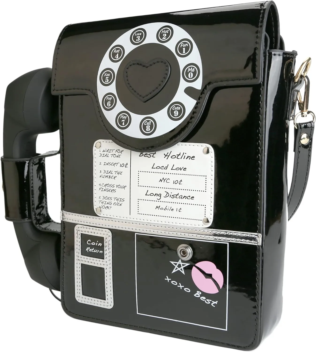 Retro dial telephone Crossbody Shoulder Bag,Pu Movable microphone Purse for Women