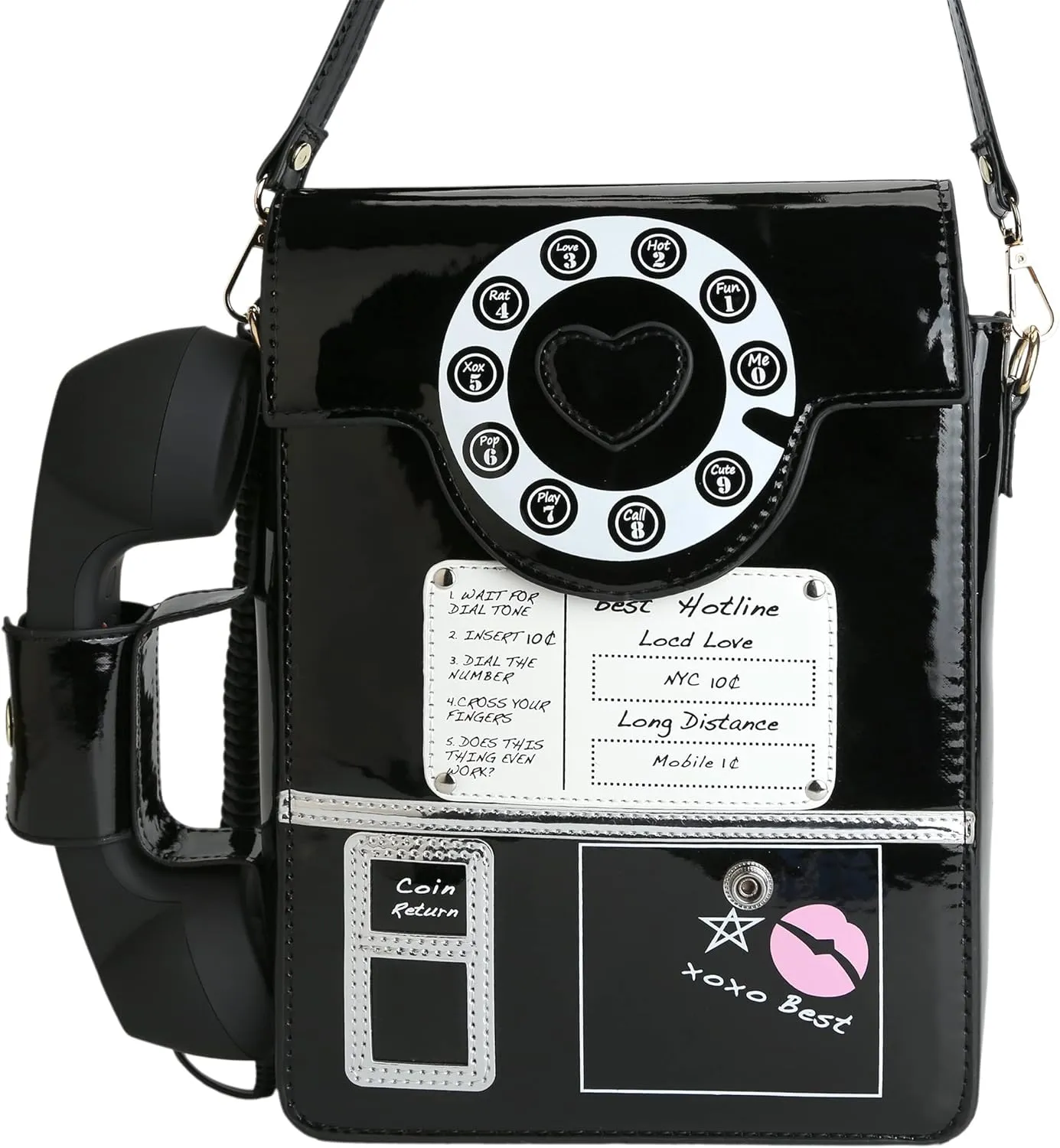 Retro dial telephone Crossbody Shoulder Bag,Pu Movable microphone Purse for Women
