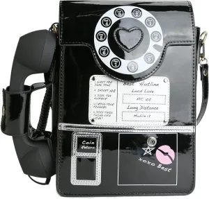 Retro dial telephone Crossbody Shoulder Bag,Pu Movable microphone Purse for Women