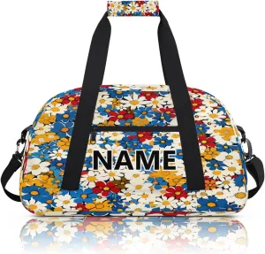 Retro Flower Mini Gym Bag 18 inch for Women Men Waterproof Custom Vintage Hippie Flowers Travel Duffel Bag Carry On Overnight Tote Nurse Bag for Work Fitness Hiking