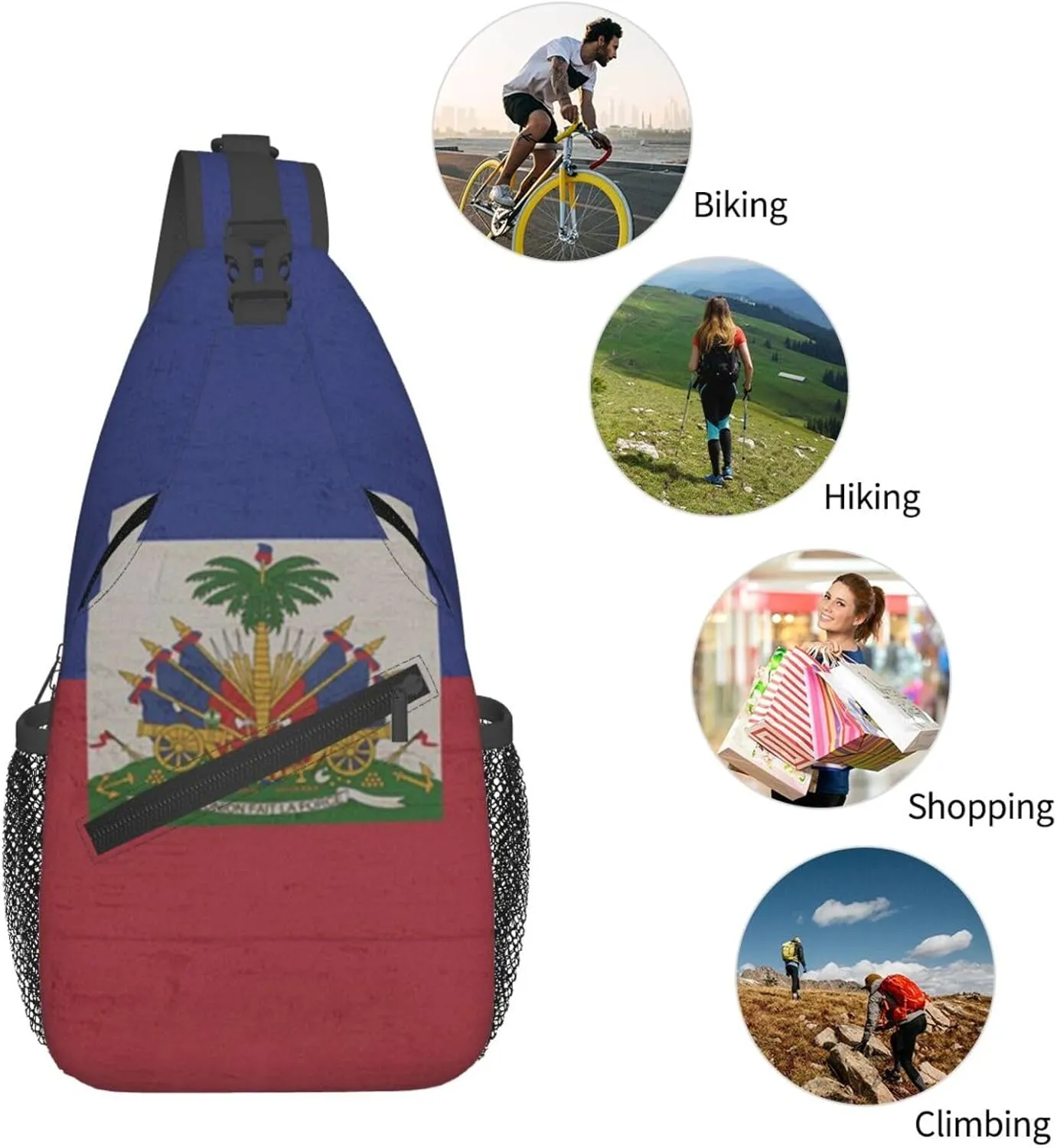 Retro Haiti Flag Sling Backpack Chest Daypack Crossbody Crossbody Shoulder Bags For Travel Sports Running Hiking