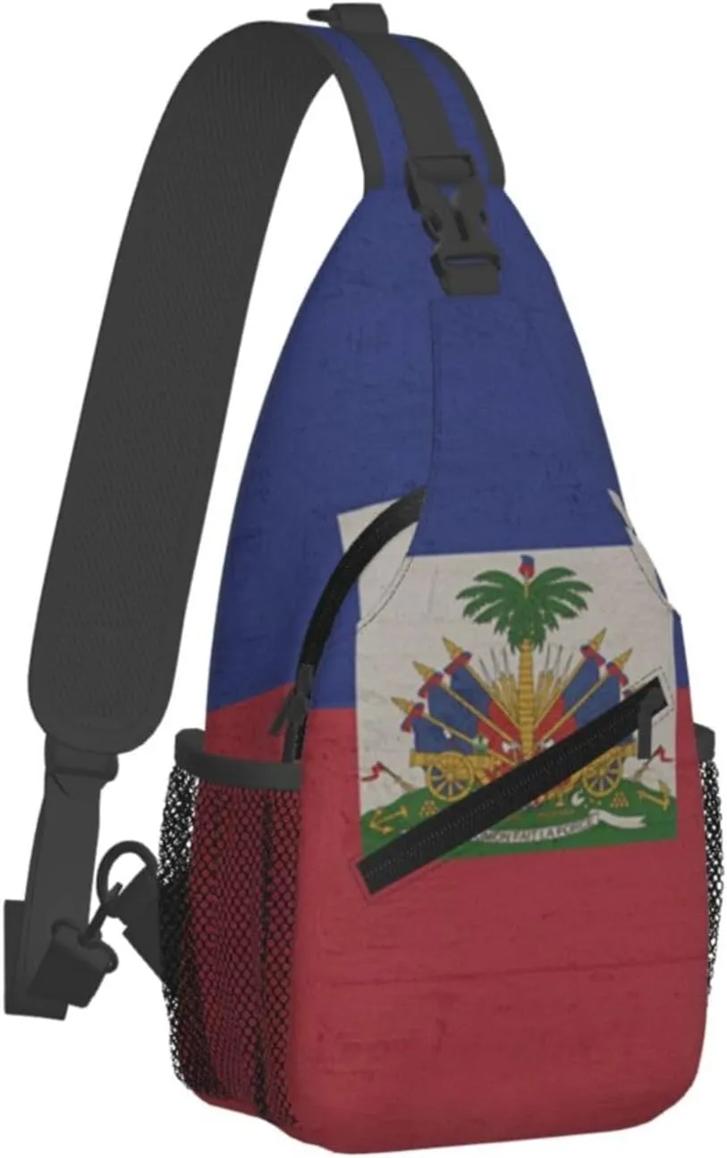 Retro Haiti Flag Sling Backpack Chest Daypack Crossbody Crossbody Shoulder Bags For Travel Sports Running Hiking