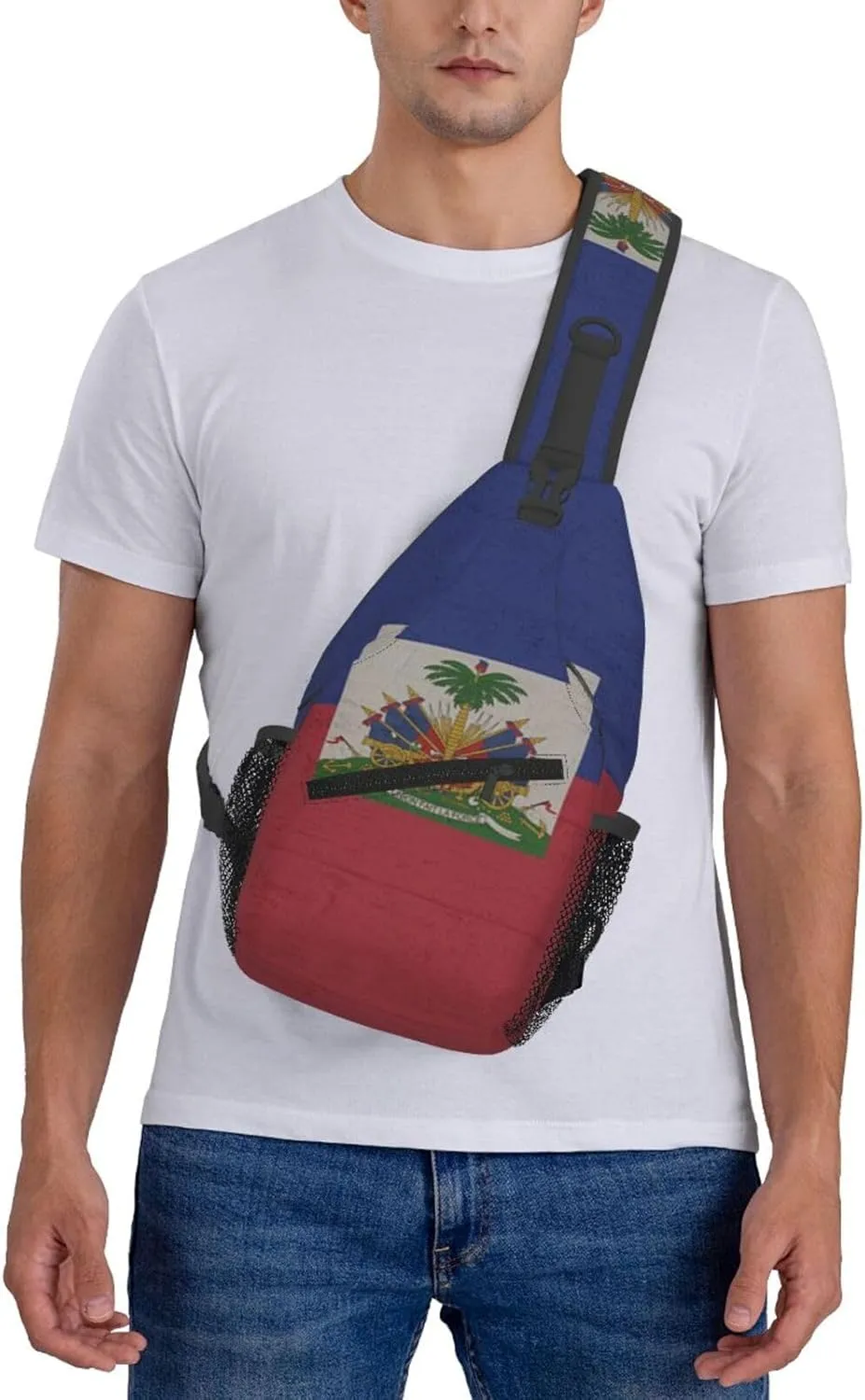 Retro Haiti Flag Sling Backpack Chest Daypack Crossbody Crossbody Shoulder Bags For Travel Sports Running Hiking