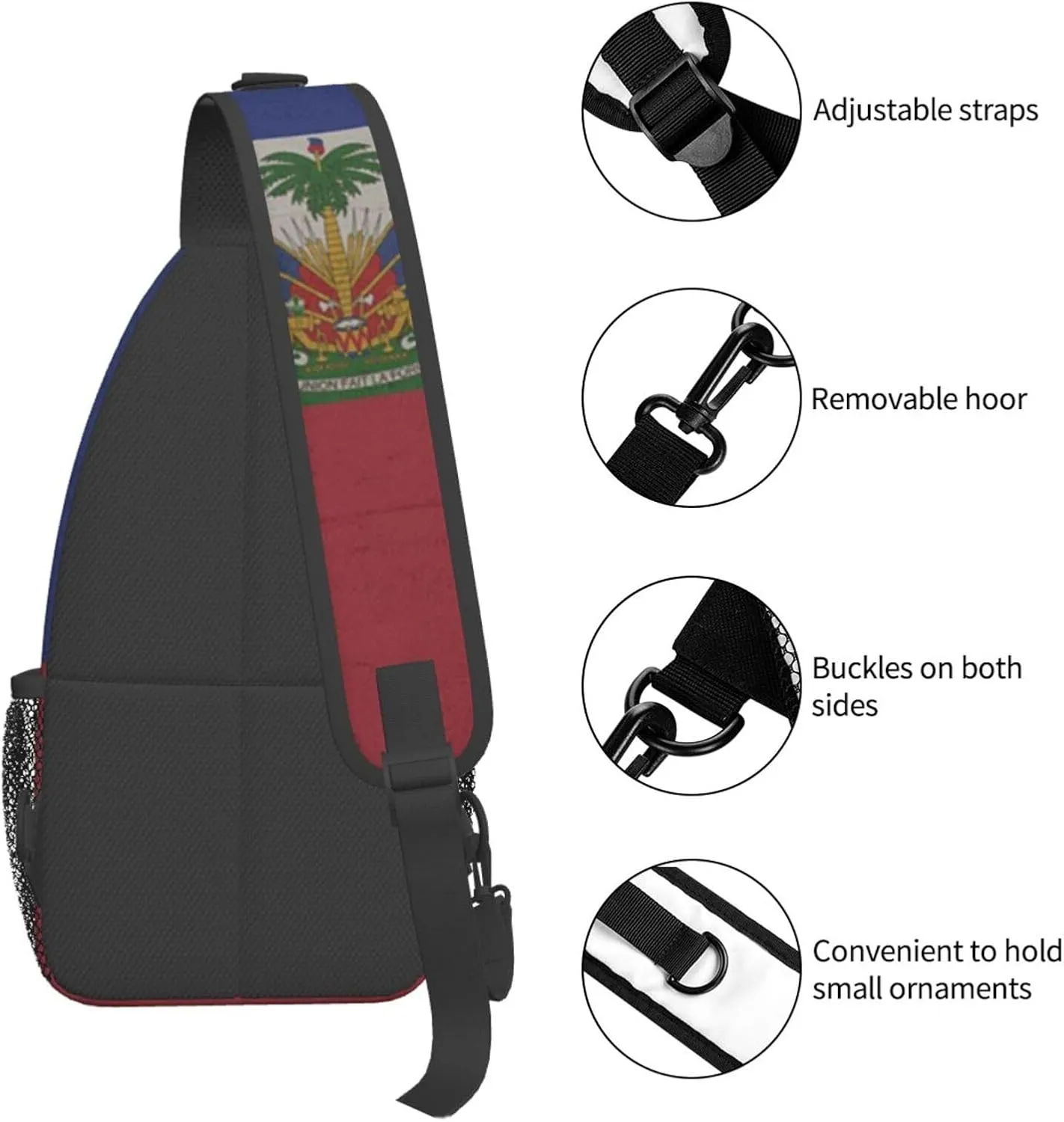 Retro Haiti Flag Sling Backpack Chest Daypack Crossbody Crossbody Shoulder Bags For Travel Sports Running Hiking