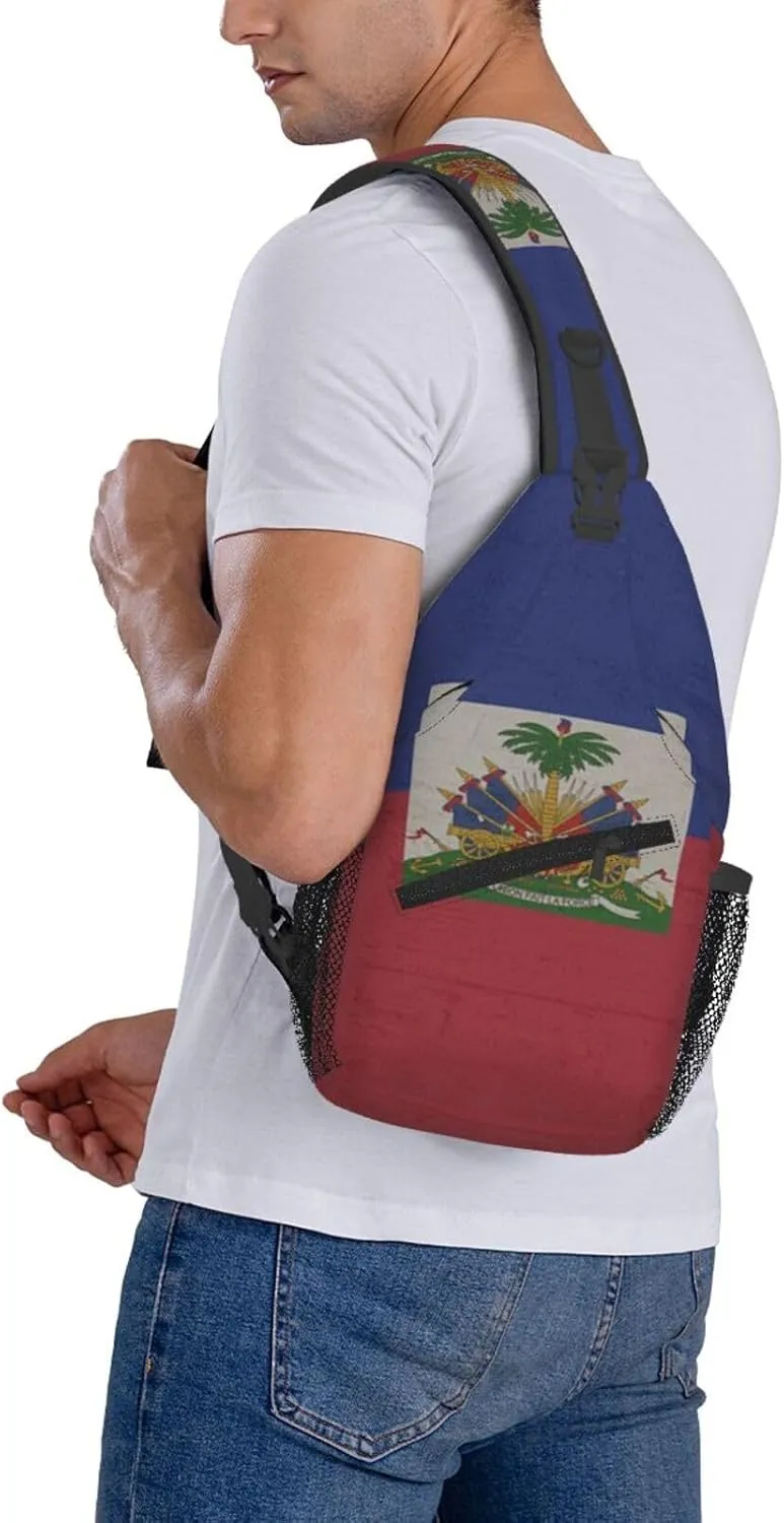 Retro Haiti Flag Sling Backpack Chest Daypack Crossbody Crossbody Shoulder Bags For Travel Sports Running Hiking