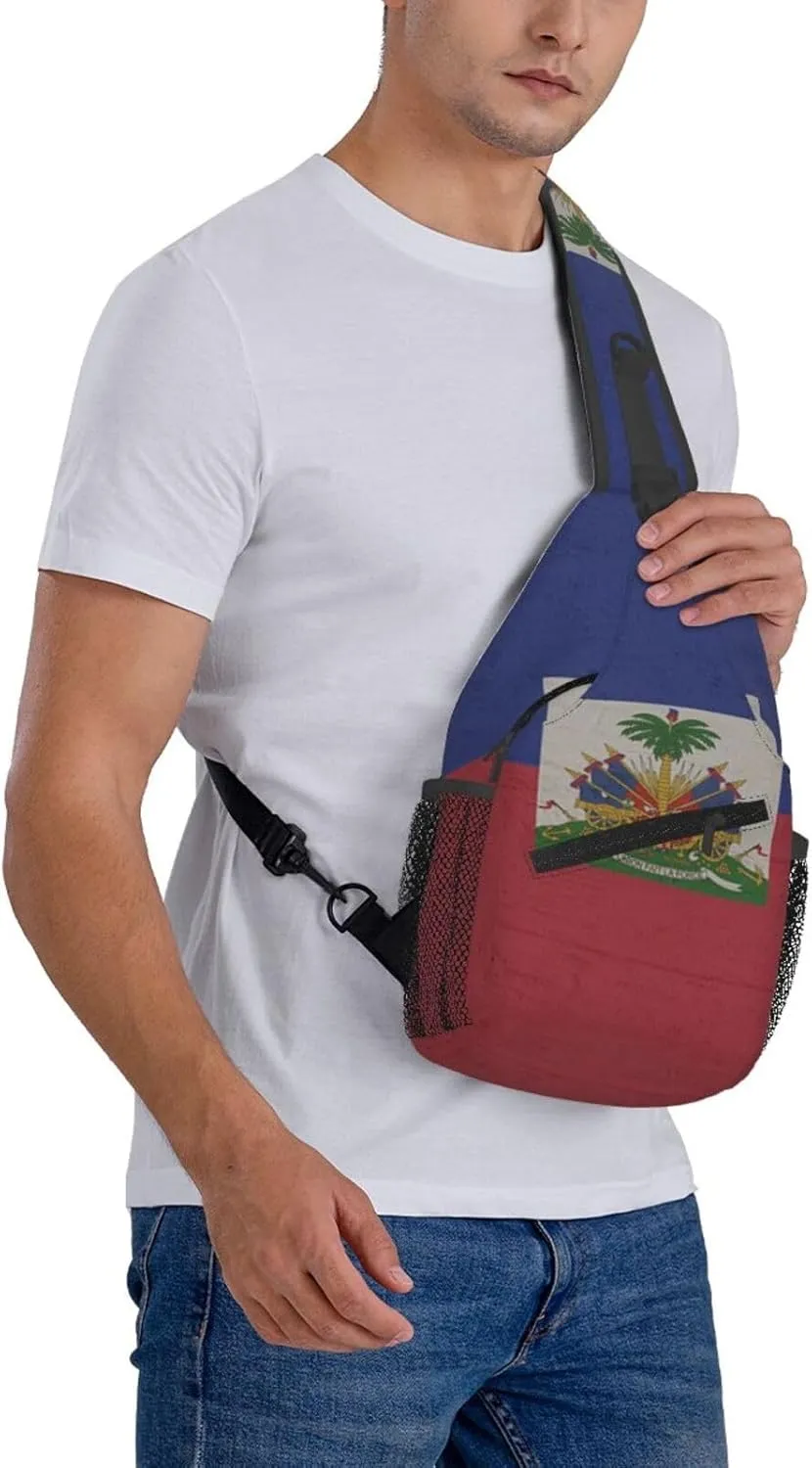 Retro Haiti Flag Sling Backpack Chest Daypack Crossbody Crossbody Shoulder Bags For Travel Sports Running Hiking