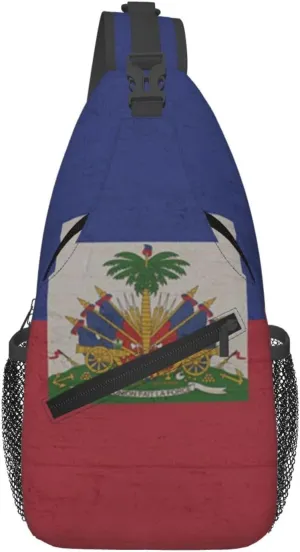 Retro Haiti Flag Sling Backpack Chest Daypack Crossbody Crossbody Shoulder Bags For Travel Sports Running Hiking