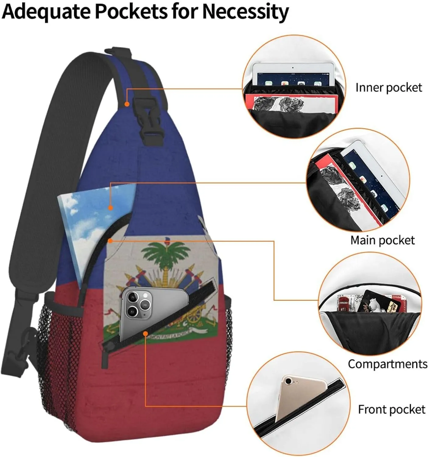 Retro Haiti Flag Sling Backpack Chest Daypack Crossbody Crossbody Shoulder Bags For Travel Sports Running Hiking