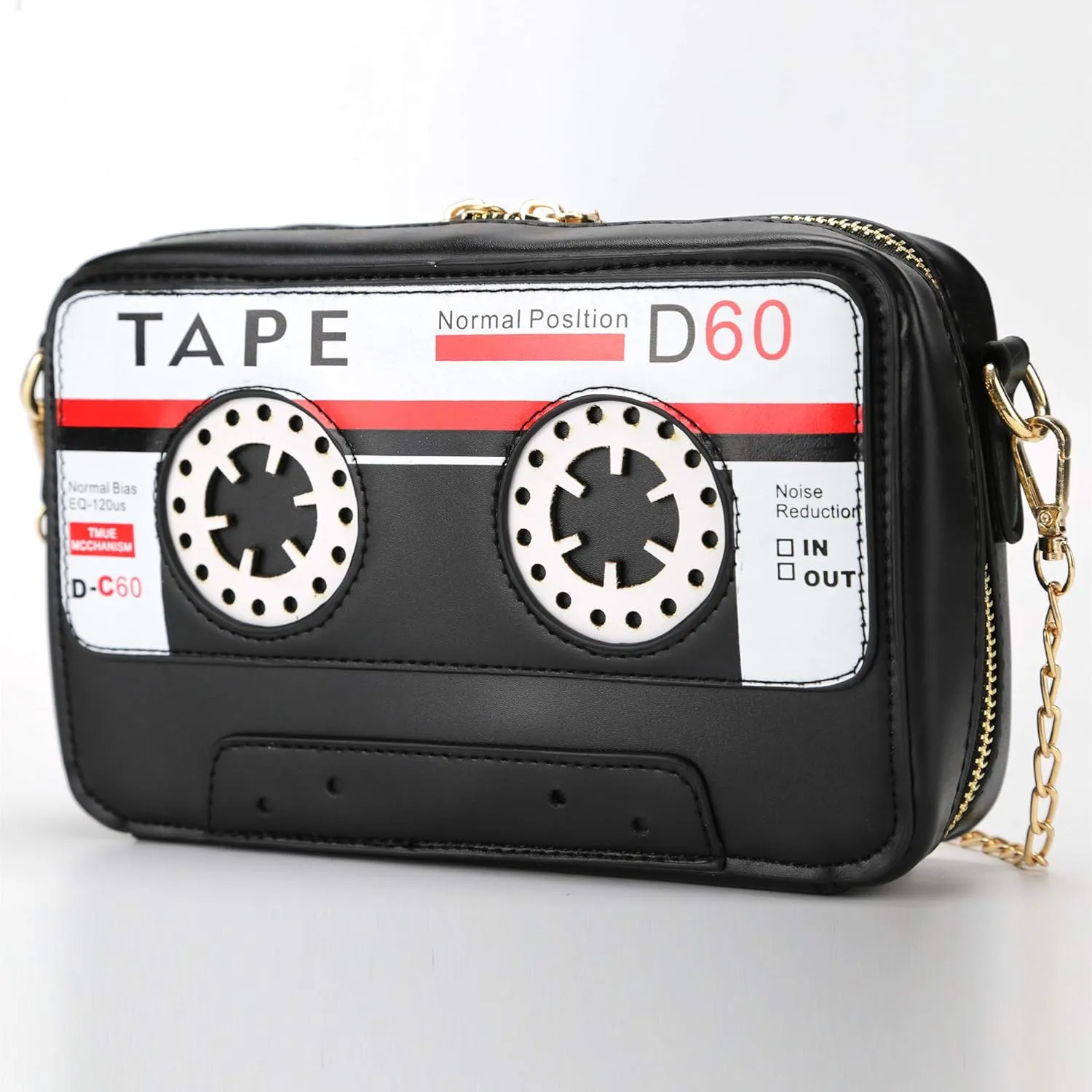 Retro Tape Shaped Evening Purse,PU Audio Cassette Crossbody HandBag for Women