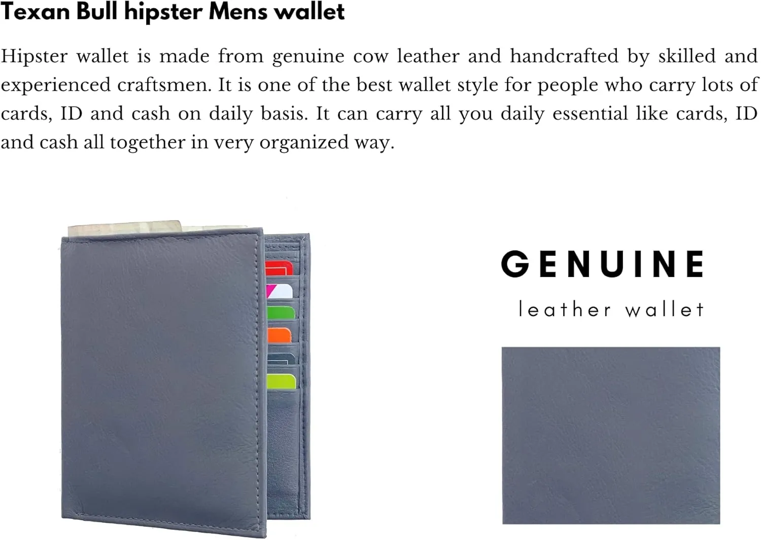 RFID Leather European Bifold Hipster Mens Wallet With Heavy Duty Vinyl Wallet Insert (Gray)