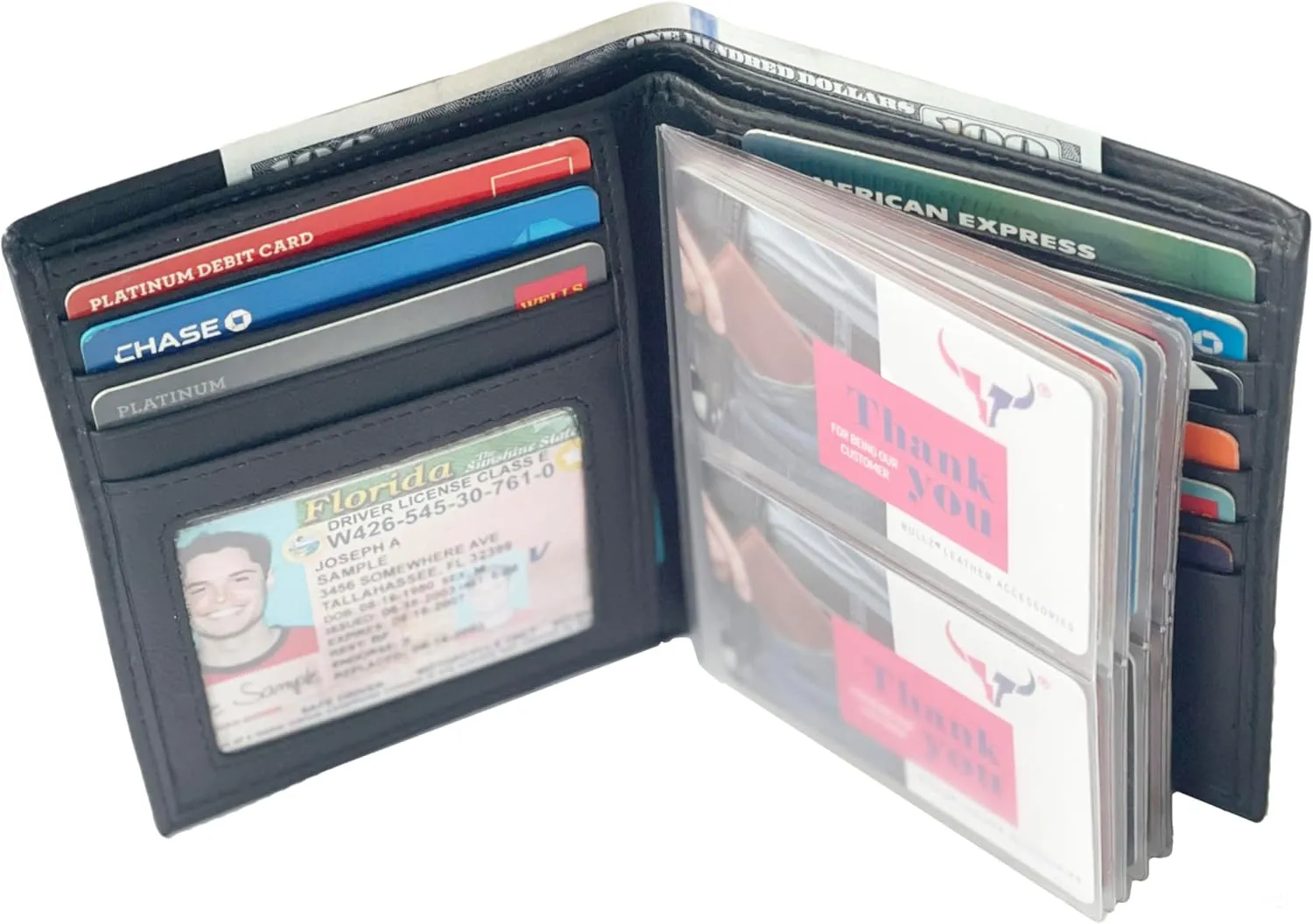 RFID Leather European Bifold Hipster Mens Wallet With Heavy Duty Vinyl Wallet Insert (Gray)