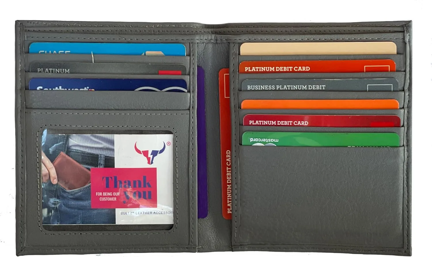 RFID Leather European Bifold Hipster Mens Wallet With Heavy Duty Vinyl Wallet Insert (Gray)
