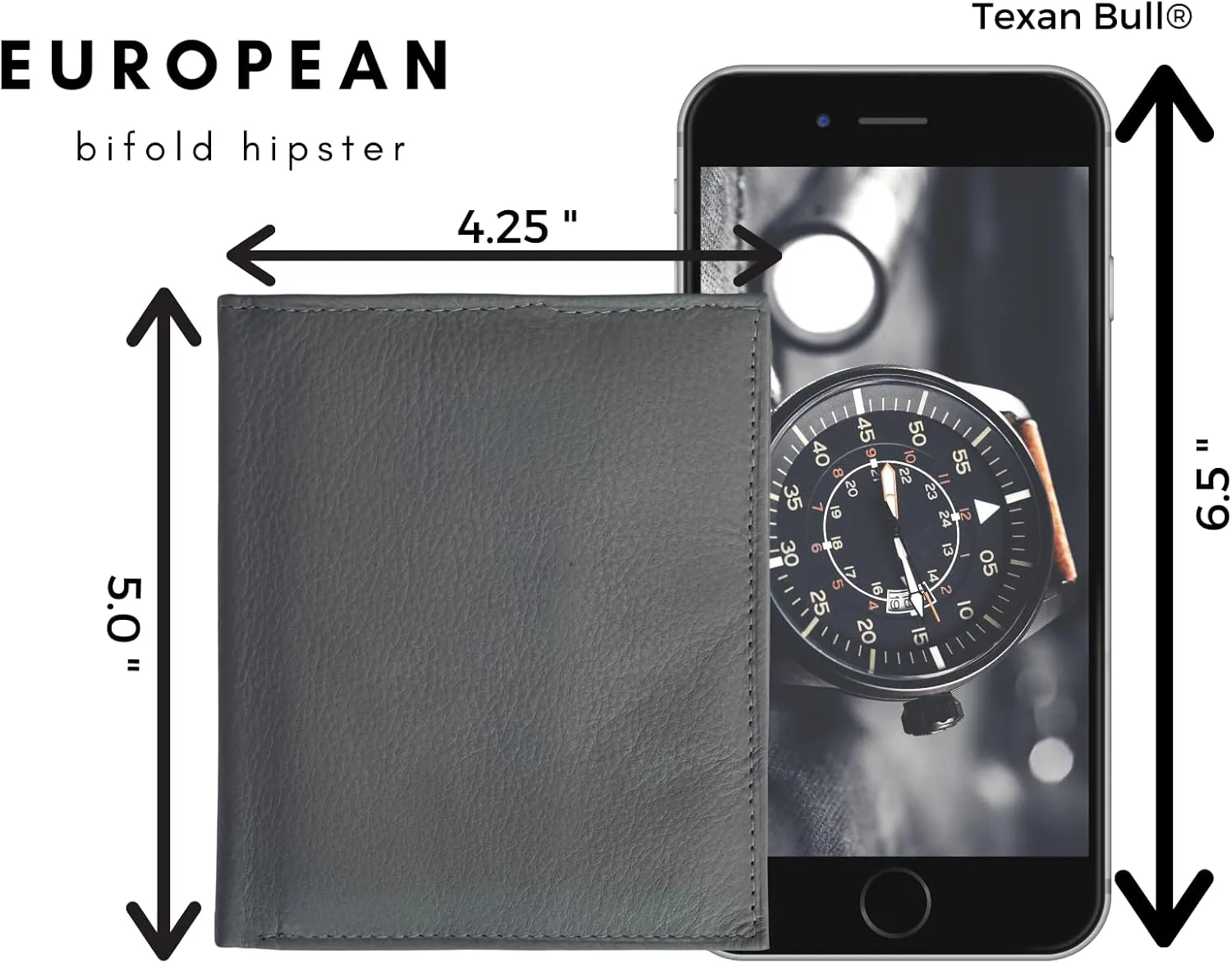 RFID Leather European Bifold Hipster Mens Wallet With Heavy Duty Vinyl Wallet Insert (Gray)