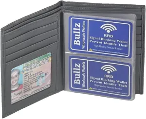 RFID Leather European Bifold Hipster Mens Wallet With Heavy Duty Vinyl Wallet Insert (Gray)