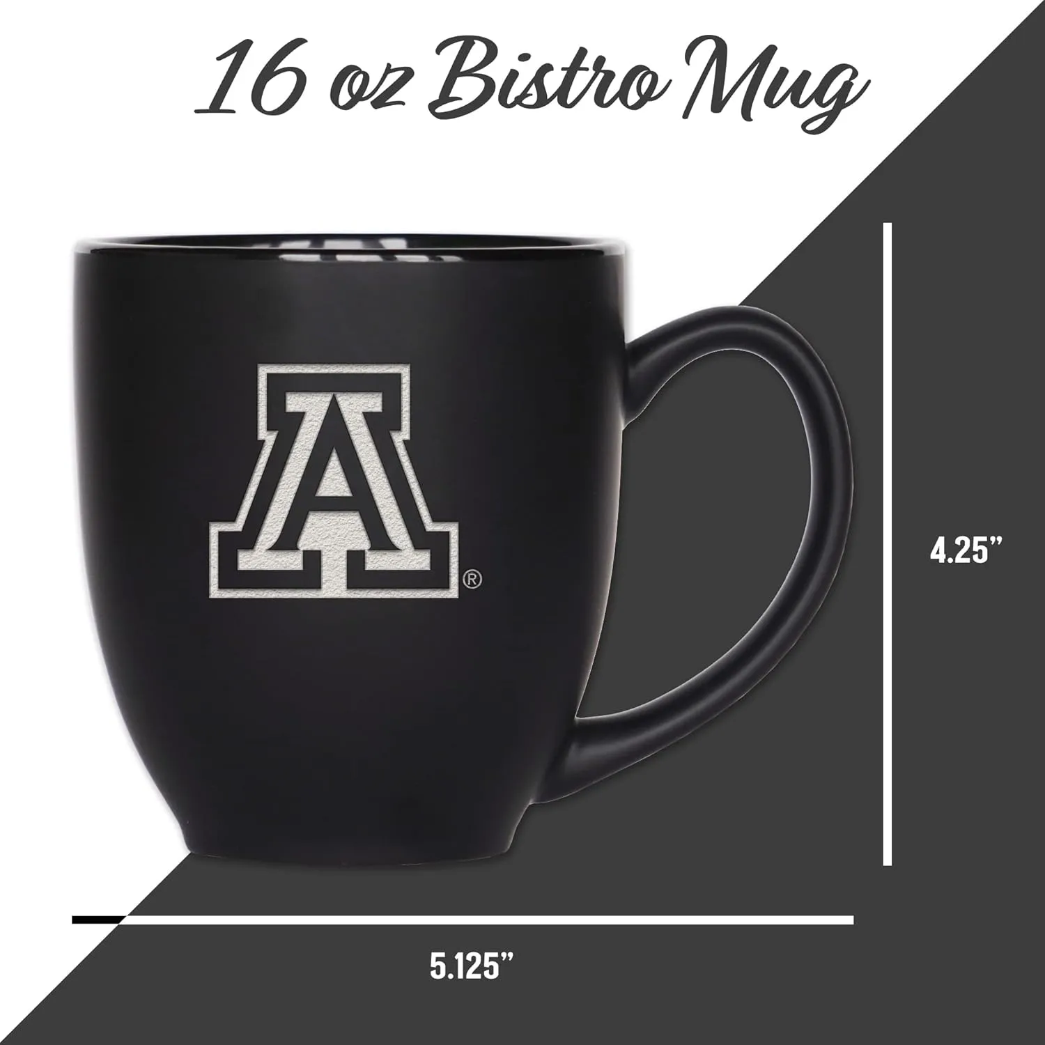 Rico Industries NCAA Schools (A & B) Standard 15oz Laser Engraved Matte Black Ceramic Bistro Mug - For Hot or Cold Drinks
