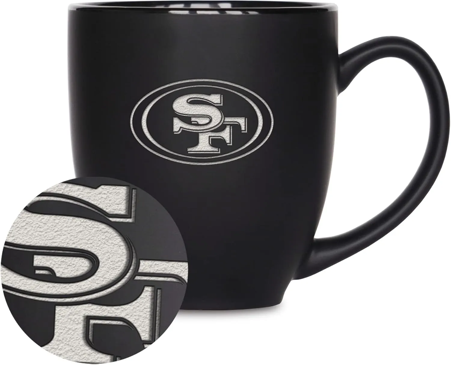 Rico Industries NFL Football 15oz Matte Black Bistro Mug - For Hot or Cold Drinks - Team Logo Etched For Unique Feel