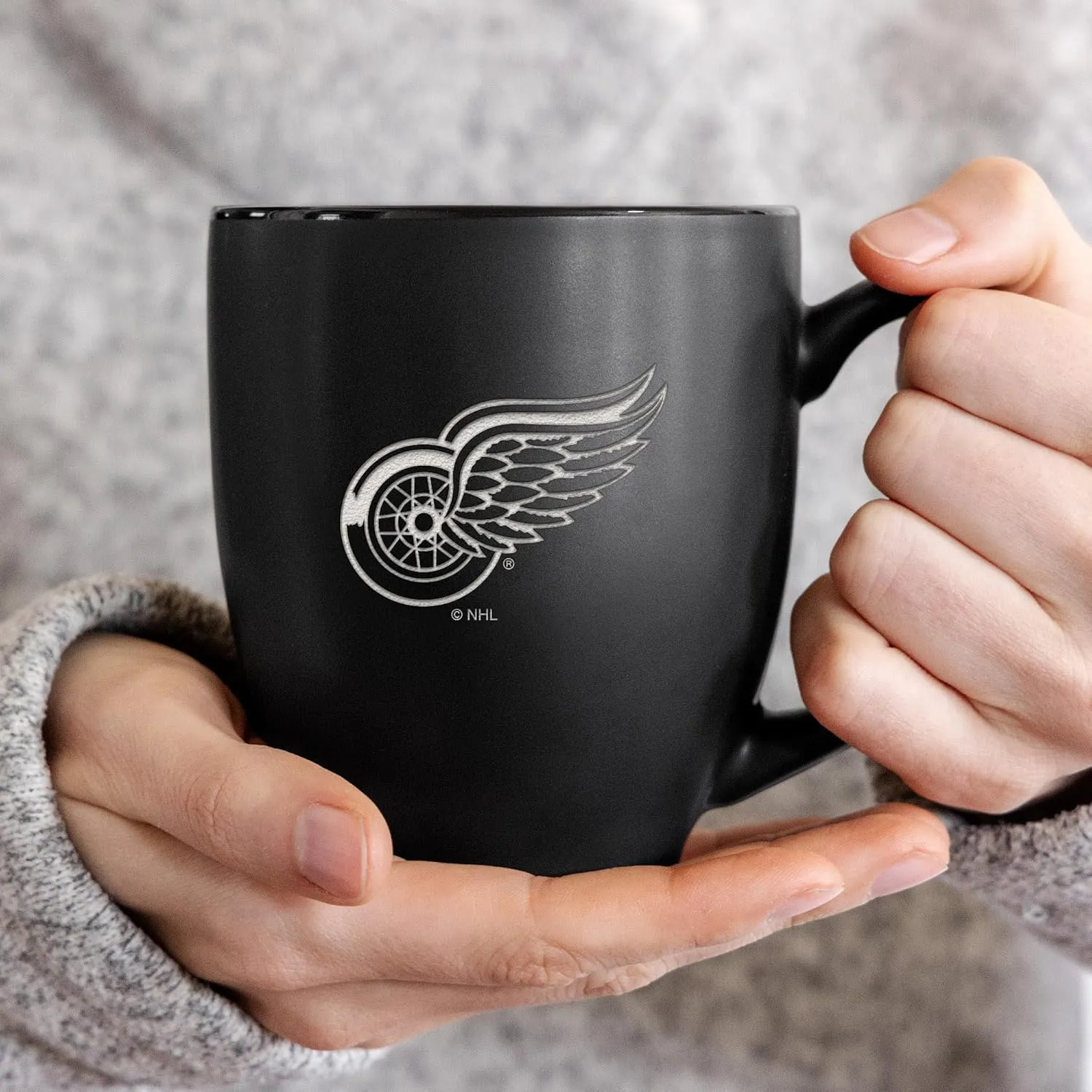 Rico Industries NHL Hockey 16oz Laser Engraved Matte Black Ceramic Bistro Mug - for Hot or Cold Drinks