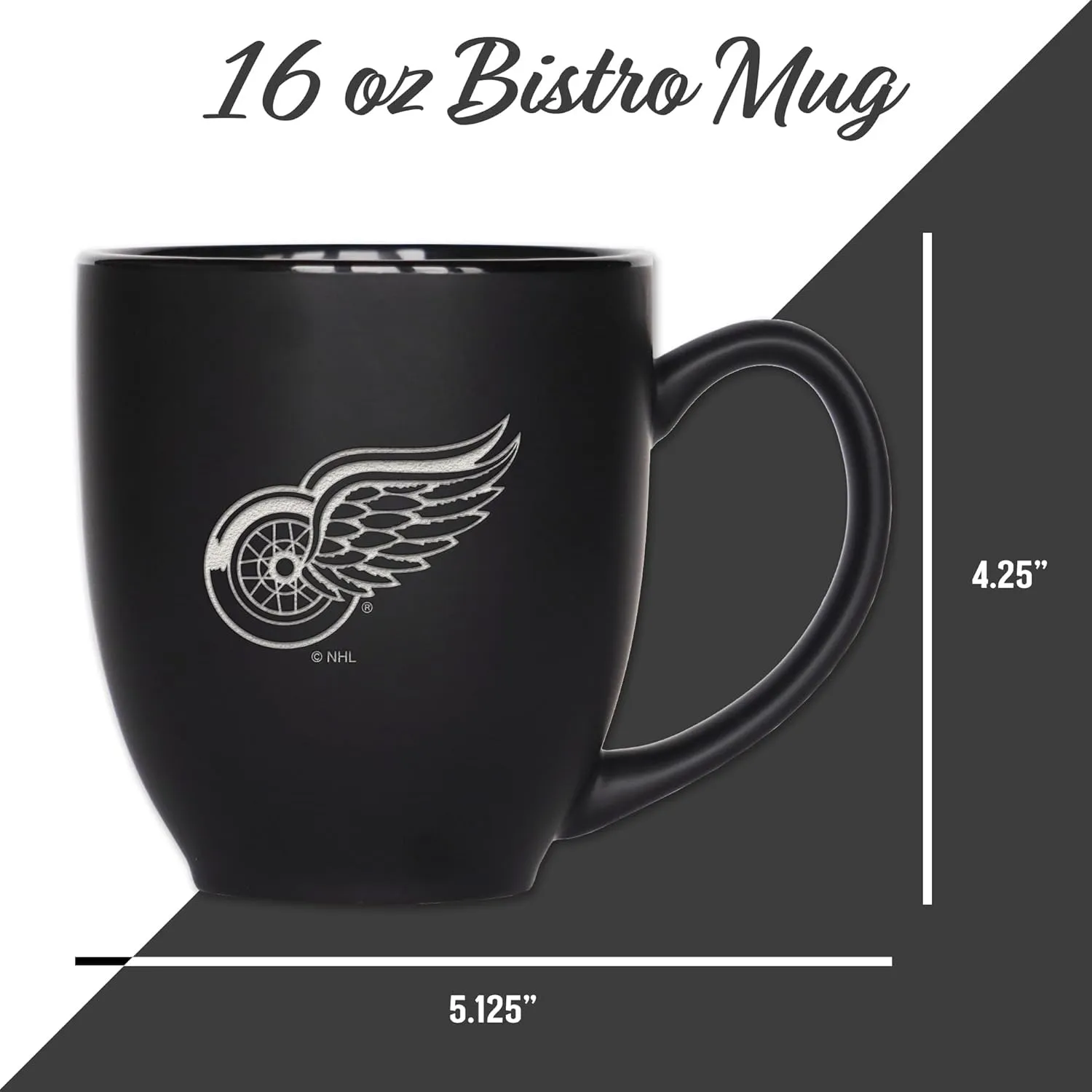 Rico Industries NHL Hockey 16oz Laser Engraved Matte Black Ceramic Bistro Mug - for Hot or Cold Drinks